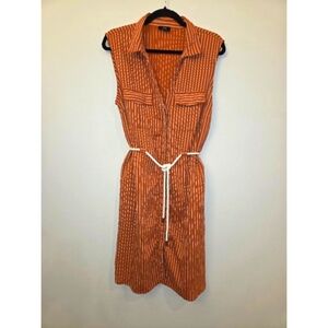 Yest Sleeveless Brown Striped Belted Dress with pockets Size 12